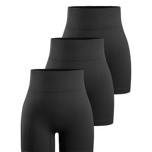 Women’s 3 piece workout yoga shorts seamless ribbed high waisted booty shorts
